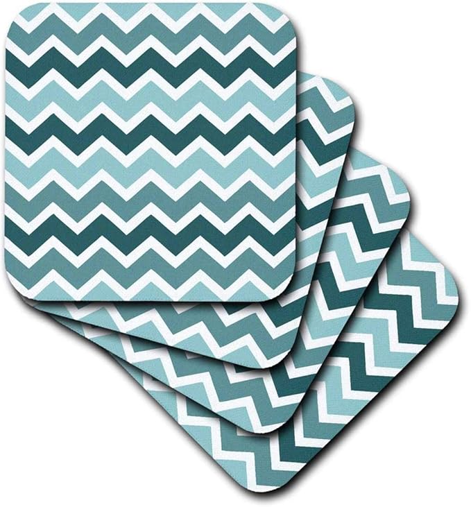 3drose cst_165516_1 blue green chevrons-soft coasters, set of 4